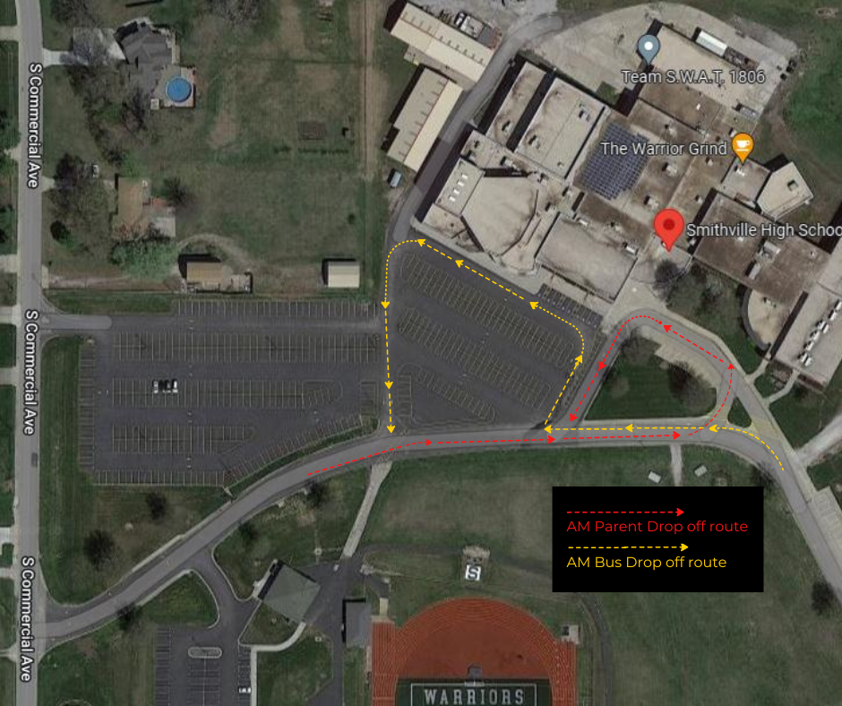 Traffic diagram for morning student drop off at SHS