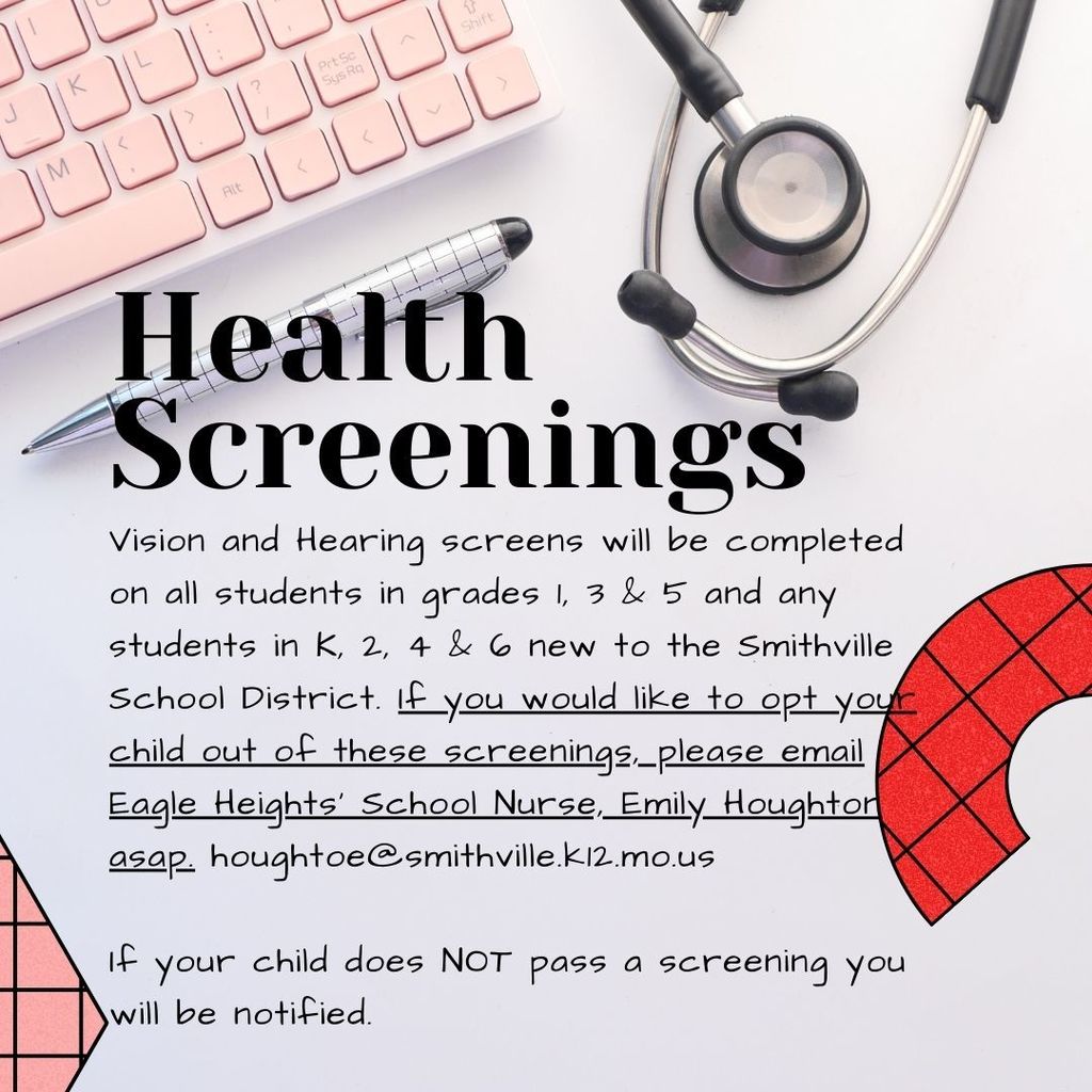 Stethoscope, keyboard, text about health screenings 