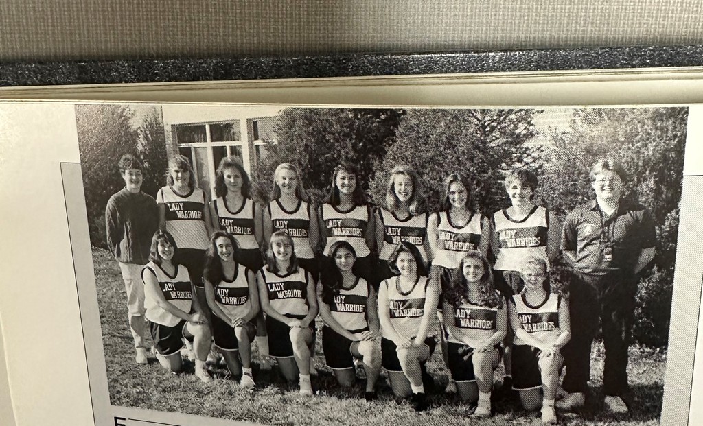The 1993 girls' track team poses for a team photo