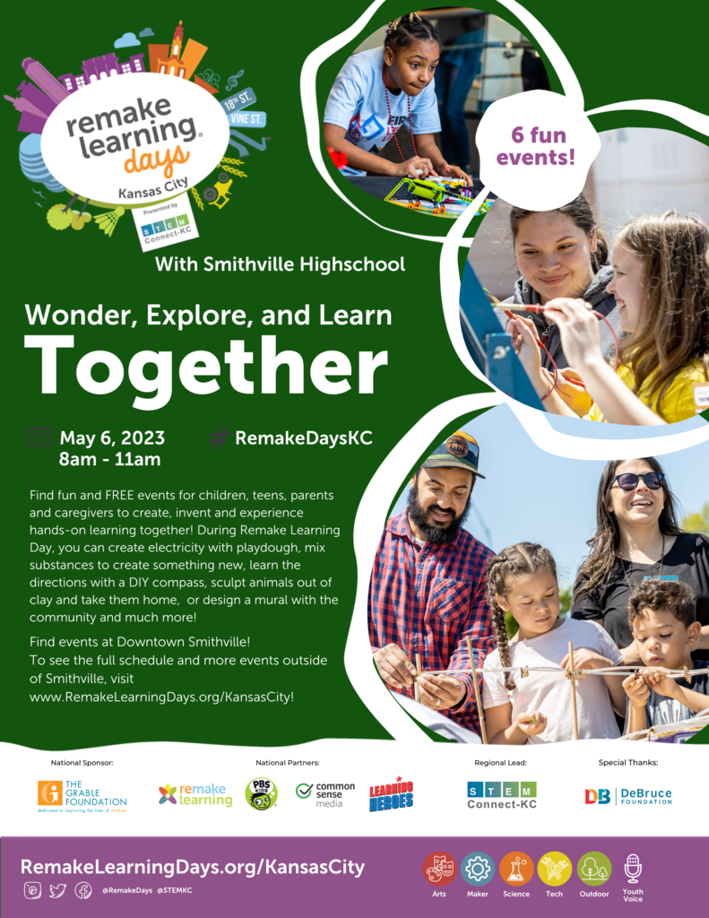 Remake learning days flyer, images of adults and kids doing activities
