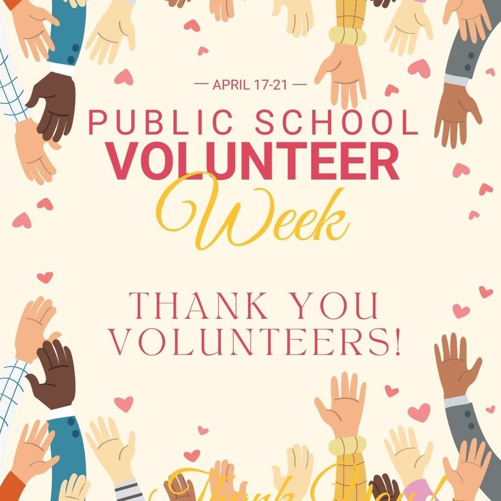 public school volunteer thank you post, images of hands and hearts