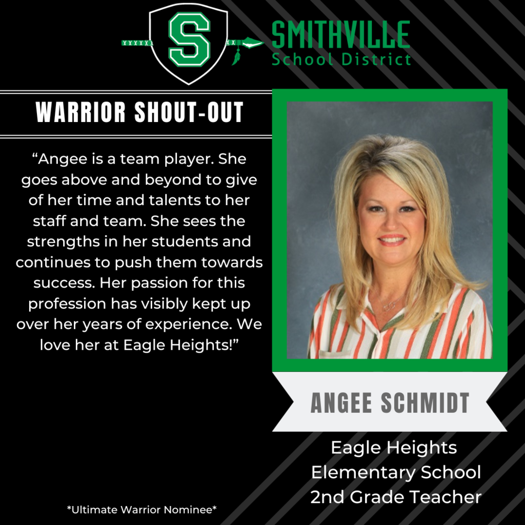 Angee is a team player. She goes above and beyond to give of her time and talents to her staff and team. She sees the strengths in her students and continues to push them towards success. Her passion for this profession has visibly kept up over her years of experience. We love her at Eagle Heights!