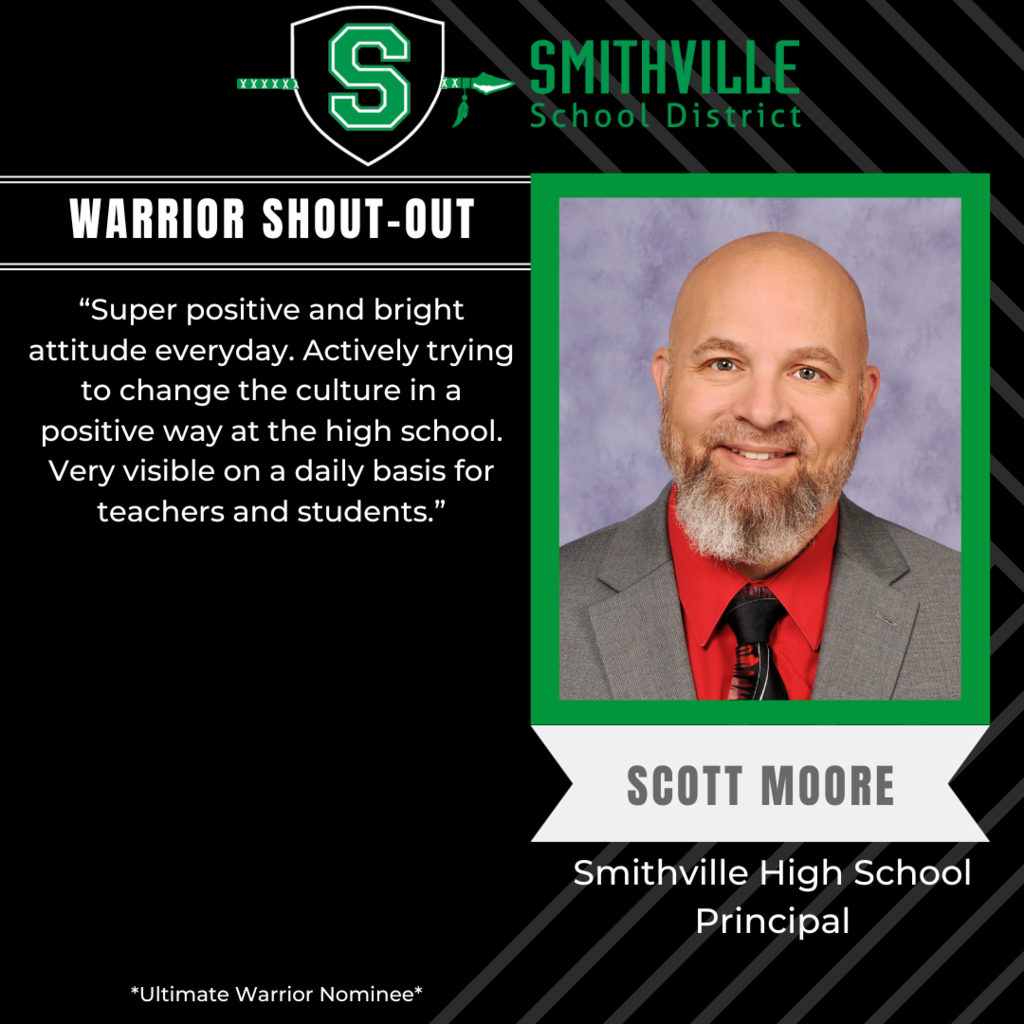 Super positive and bright attitude everyday. Actively trying to change the culture in a positive way at the high school. Very visible on a daily basis for teachers and students.